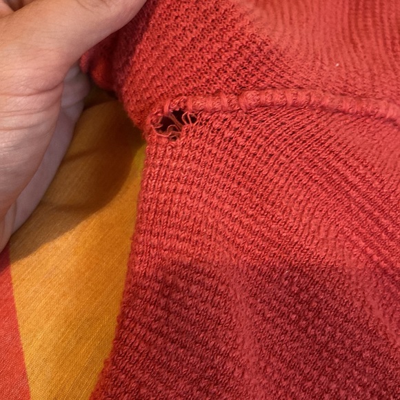 We the Free People Lace Back V Neck Burnt Pink Stretchy Ribbed Top Ruffle edge - Picture 8 of 9